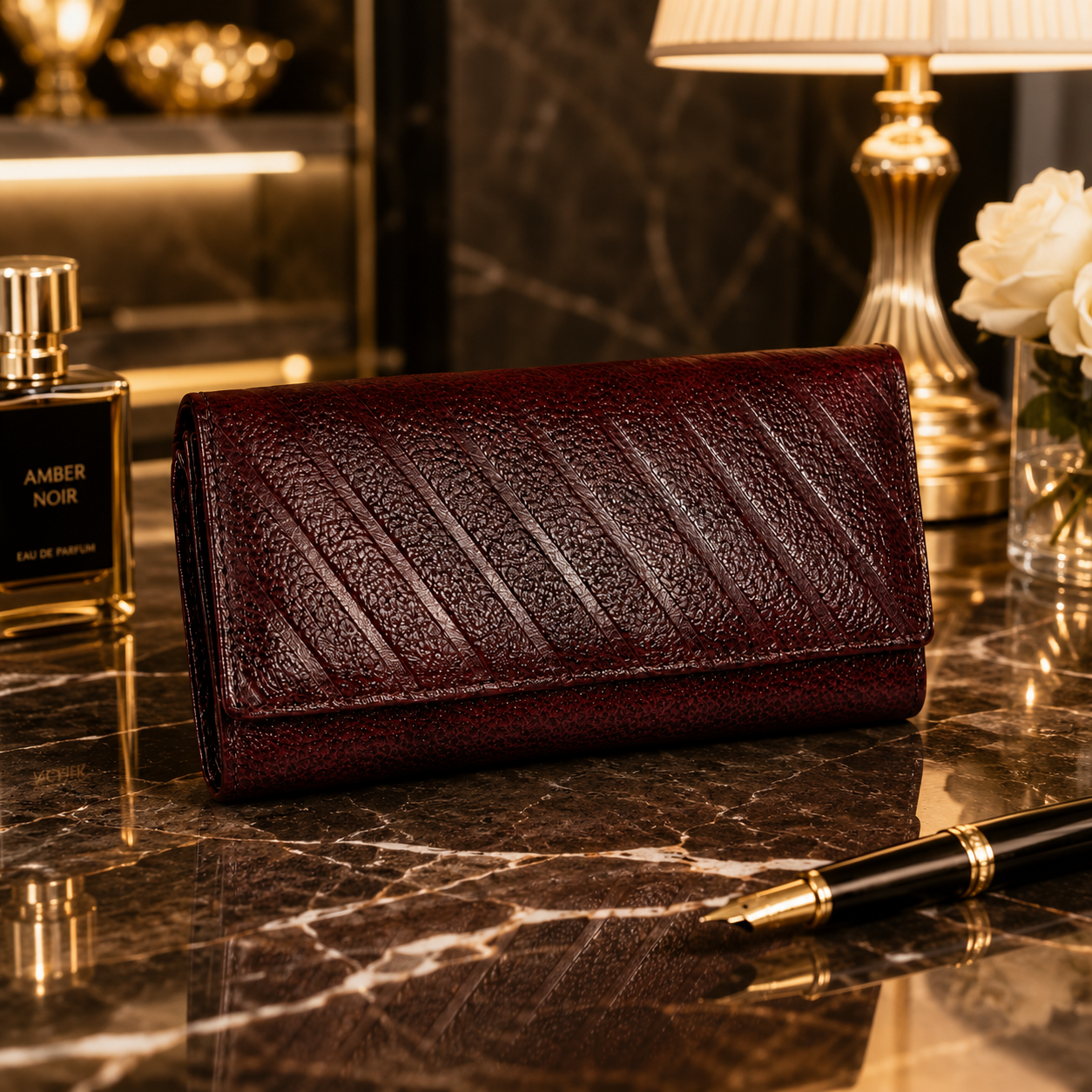PDM Pure Leather Textured Women's Clutch Wallet (KC201)