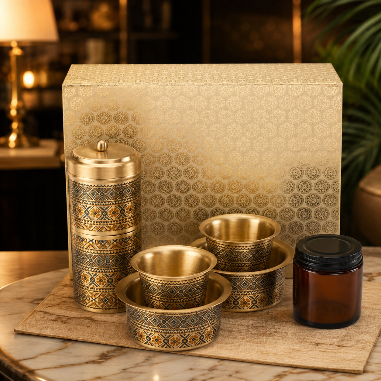 Premium Gwalior Filter Coffee Press & Gwalior Dabara Set with Coffee Candle