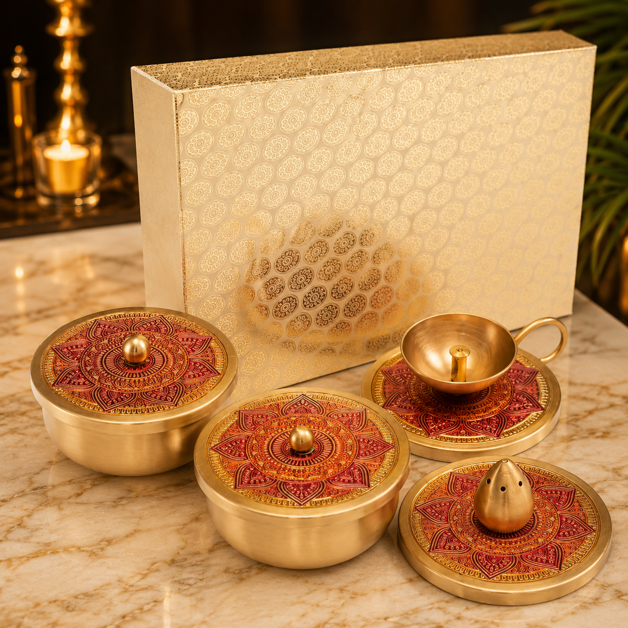 Premium Puri Diya & Incense Holder Gift Set